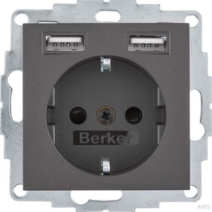 Berker, Schalter 48031606 Steckdose SCHUKO/USB, B.3, anthrazit mt.
