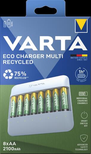 Varta 57682101121 Eco Charger Multi Recycled 8x AA 56816 2100mAh